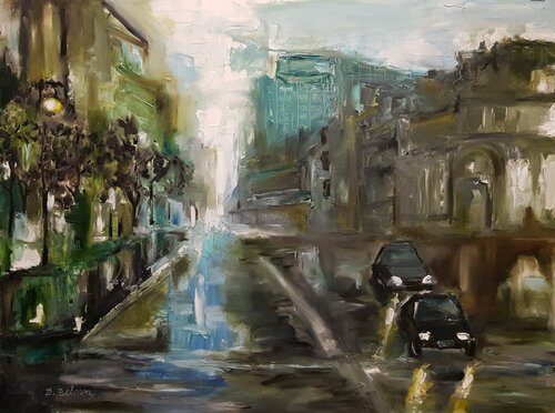 Rainy streets di Diyana Belova, Pittura in vendita su Singulart