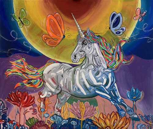 My live with a unicorn par Eric & Mitja Zilverberg, Peinture en vente sur Singulart