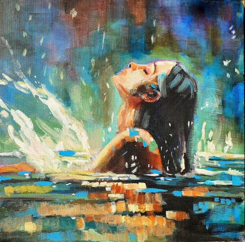 Woman bathing in nature van Monica Catto, Schilderij te koop op Singulart