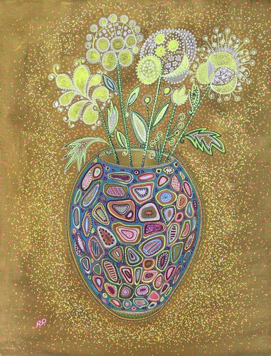 Patterned vase van Olga 'ROArtUS' Rokhmanyuk, Schilderij te koop op Singulart