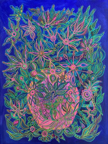 Pink vase with Starfishes van Olga 'ROArtUS' Rokhmanyuk, Schilderij te koop op Singulart