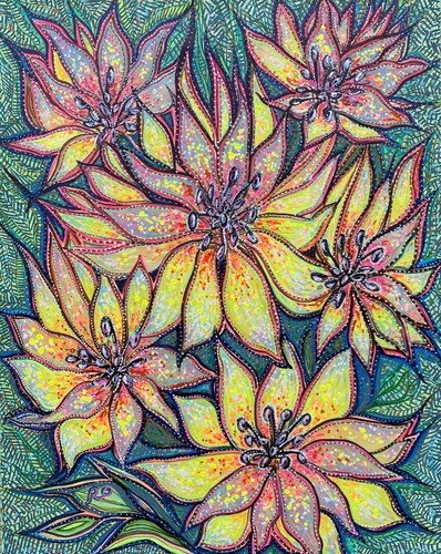 Yellow Flowers van Olga 'ROArtUS' Rokhmanyuk, Schilderij te koop op Singulart