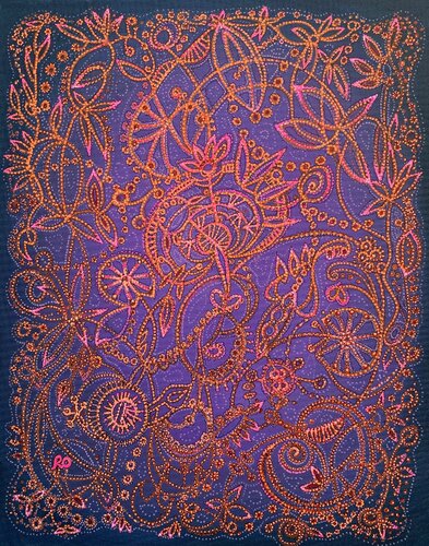 Orange lace patterns van Olga 'ROArtUS' Rokhmanyuk, Schilderij te koop op Singulart