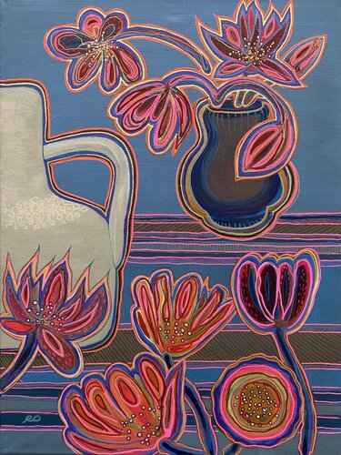 Jugs with tulips di Olga 'ROArtUS' Rokhmanyuk, Pittura in vendita su Singulart