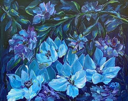 Night flowers di Olga 'ROArtUS' Rokhmanyuk, Pittura in vendita su Singulart