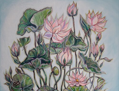 Lotuses on a blue background Olga 'ROArtUS' Rokhmanyuk