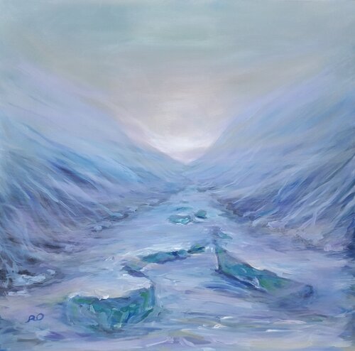 Winter Fog over a frozen mountain Lake de Olga 'ROArtUS' Rokhmanyuk, Pintura a la venta en Singulart