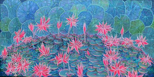 Magenta Lilies di Olga 'ROArtUS' Rokhmanyuk, Pittura in vendita su Singulart