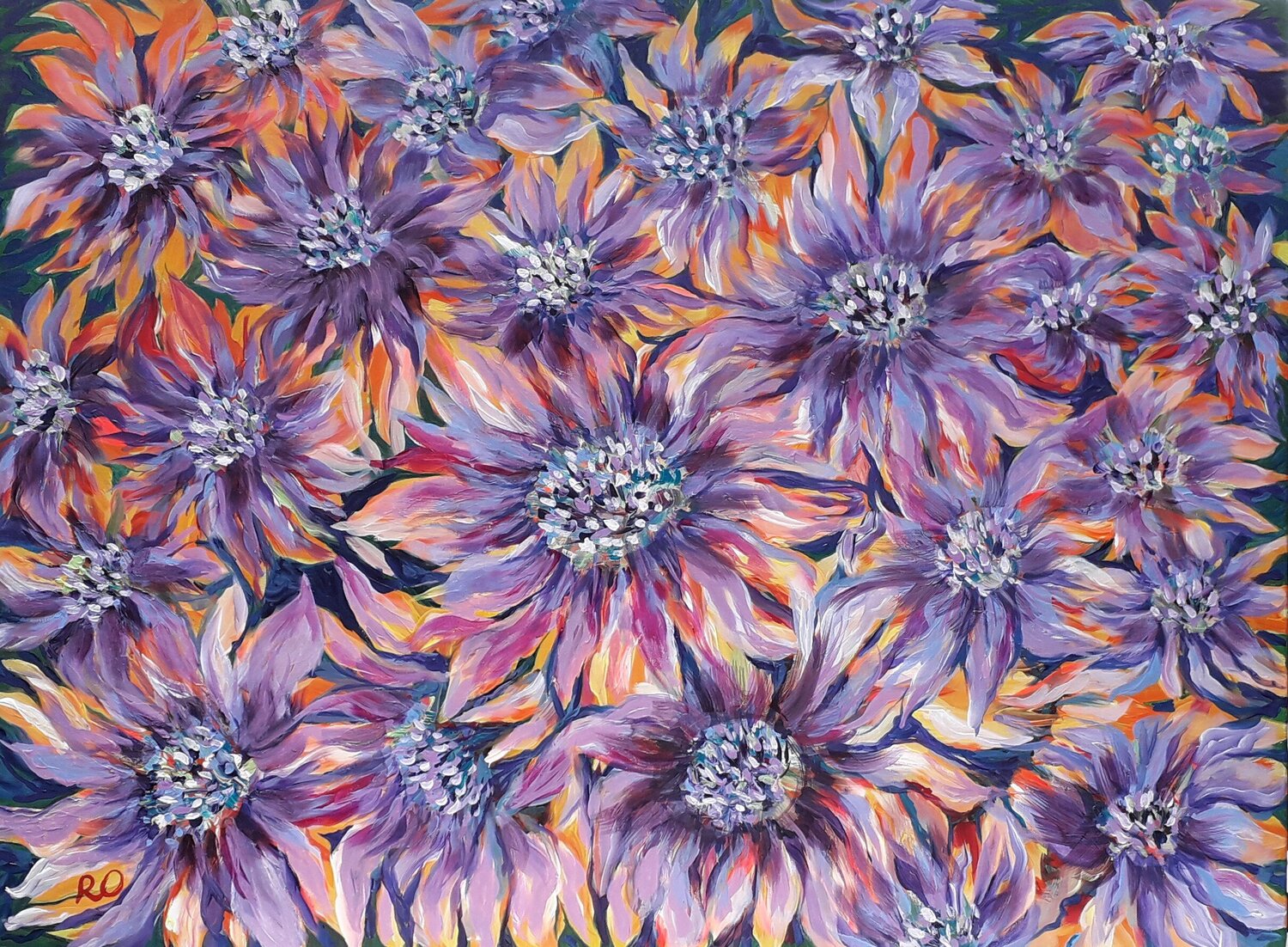 Colorful Flowers Olga 'ROArtUS' Rokhmanyuk Dipinto originale in vendita