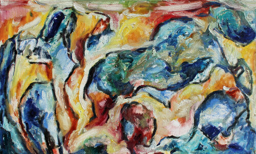 Die mythischen Tiere (Die apokalyptischen Reiter) van Isabella Scharf-Minichmair, Schilderij te koop op Singulart