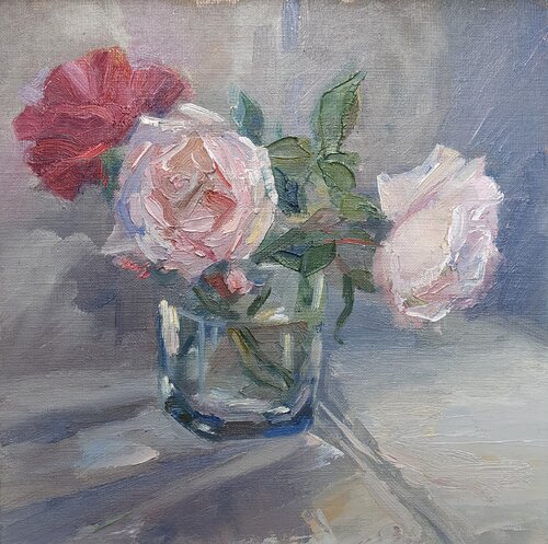 "Rosen in einer Glasvase"  Etüde (Weiß) von Tamara Siebert, Malerei kaufen auf Singulart