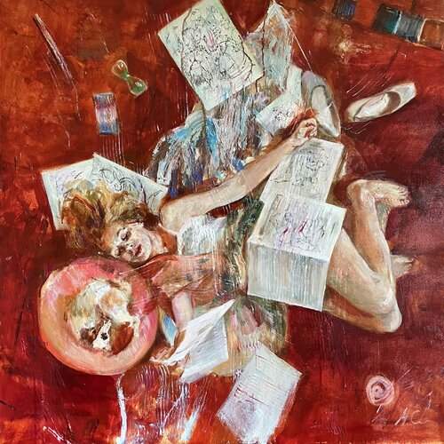 Actrice beim Drehbuch lesen par Natalia Simonenko, Peinture en vente sur Singulart