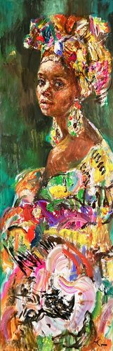 Mädchen mit den bunten Ohrringen par Natalia Simonenko, Peinture en vente sur Singulart