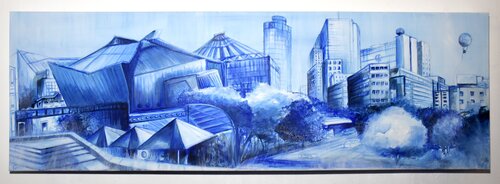 Potsdamer Platz- Blue Berlin by Laetitia Hildebrand, 회화 for Sale on Singulart