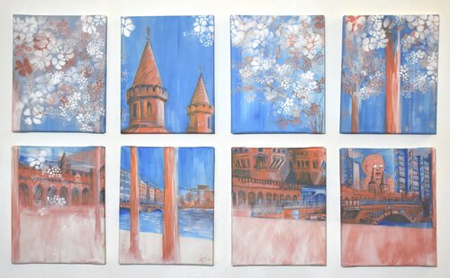 Pink Borders - Berlin (installation 8 canvas 21 x 29,7 cm) by Laetitia Hildebrand, 회화 for Sale on Singulart