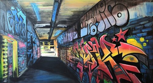 Blue- Night-lights Berlin by Laetitia Hildebrand, 회화 for Sale on Singulart