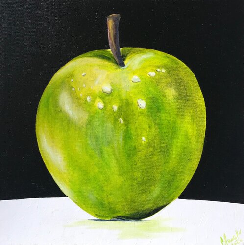GREEN APPLE | oil painting on canvas | original von SVETLANA SHAVRINA, Malerei kaufen auf Singulart