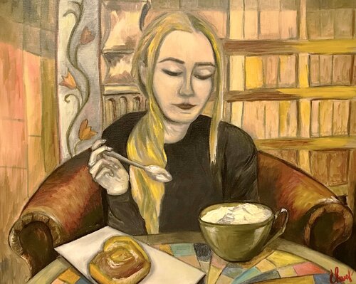 SELF-PORTRAIT or IT'S COFFEE TIME | oil painting on canvas | original par SVETLANA SHAVRINA, Peinture en vente sur Singulart