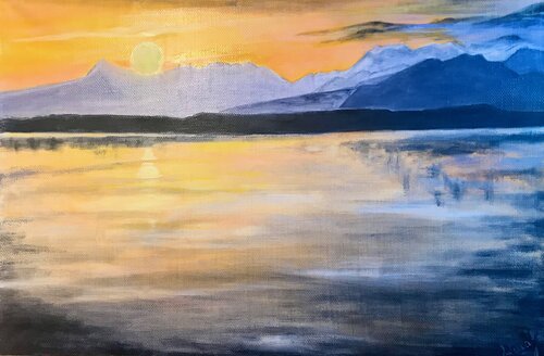 ORANGE SUNSET | abstract oil painting | original par SVETLANA SHAVRINA, Peinture en vente sur Singulart
