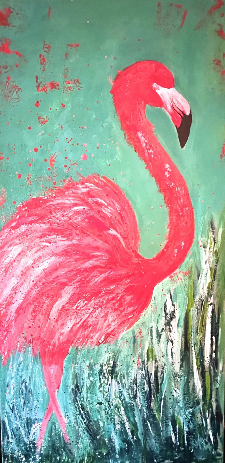 Pink Flamingo Kathrin Kreuzberger Originalgemälde zu verkaufen
