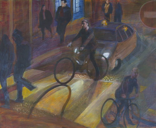 nächtliche Strassenkreuzung by Christoph Fischer, Painting for Sale on Singulart
