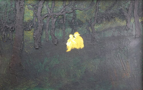 Paar unter Bäumen im Gespräch di Christoph Fischer, Pittura in vendita su Singulart