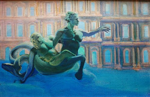 Triton und Bacchus im Louvre von Christoph Fischer, Malerei kaufen auf Singulart
