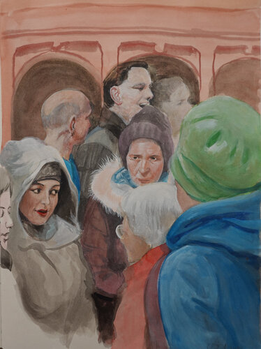 Gruppe  am Münstermarkt Freiburg by Christoph Fischer, Drawing for Sale on Singulart