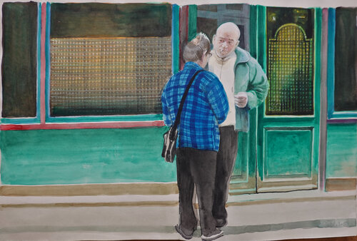 Gespräch am Bordstein in Paris by Christoph Fischer, 소묘 for Sale on Singulart