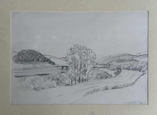 Nördlich von Geisingen auf einer Anhöhe stehend betrachten wir das Donautal. de Christoph Fischer, Dibujo a la venta en Singulart