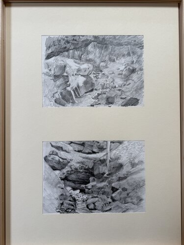 30 31 Wie 31, aus der Karstquelle schauend nach SO bachabwärts Im Kalkgebirge der Schwäbischen Alb bei Mühlheim a.d.D., die Wulfbachquelle, verschiedene Karstniveaus, Blick nach NW in die Quelle, ca. 655 m ü.M. de Christoph Fischer, Dibujo a la venta en Singulart