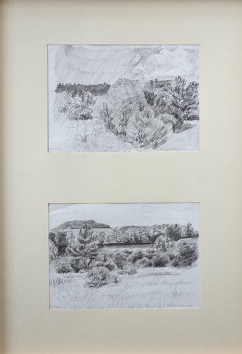 27 und 26  Moor, Weiher    zwei Zeichnungen im Glasrahmen 50 x 70 cm by Christoph Fischer, 소묘 for Sale on Singulart