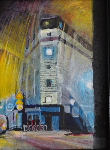 Der Rückspiegel, Paris nachts im Auto, Regen by Christoph Fischer, Painting for Sale on Singulart