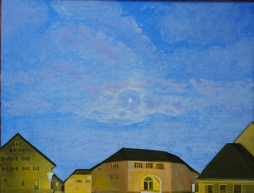 Der Mond über Britzingen di Christoph Fischer, Pittura in vendita su Singulart