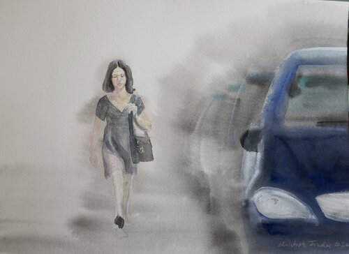 Frau versus PKW par Christoph Fischer, Peinture en vente sur Singulart