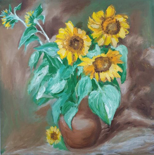 Öl Gemälde " Sonnenblumen Straus" von Irene Schlik, Malerei kaufen auf Singulart