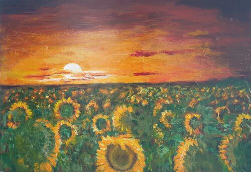 Öl Gemälde "Sonnenblumen Feld" von Irene Schlik, Malerei kaufen auf Singulart