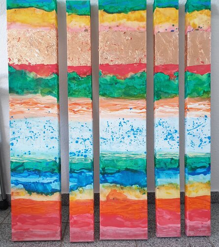 Acryl Bild Mehrteiler "Urlaubsstimmung"   100 x 20,  100 x 20,  100 x 10, 100 x 10,  100 x 10 von Irene Schlik, Malerei kaufen auf Singulart