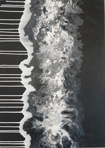 Acrylik Pouring " Weiße Wolke" van Irene Schlik, Schilderij te koop op Singulart