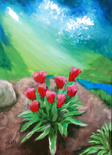 Acrylbild "Alpenblumen" von Irene Schlik, Malerei kaufen auf Singulart