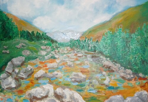 Öl Gemälde "Fluss in den Bergen" von Irene Schlik, Malerei kaufen auf Singulart
