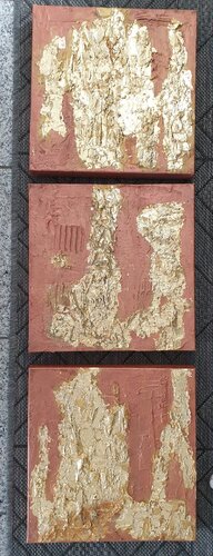 Acrylbild Blattgold auf die Struktur Dreiteiler      90cm x 30cm x 3cm von Irene Schlik, Malerei kaufen auf Singulart