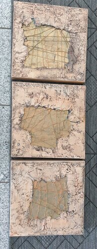 Acryl Bild drei Teiler Struktur auf Metallfarben 90cm x 30cm x3cm von Irene Schlik, Malerei kaufen auf Singulart