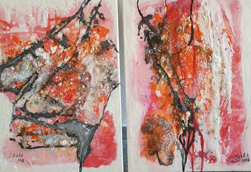 Zwei Acryl Bilder Struktur 50cm x 70cm x 2cm "Feuerschleife" van Irene Schlik, Schilderij te koop op Singulart