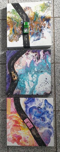 Drei Acryl Bilder "Lange Straße"         30cm x 30cm x 3cm von Irene Schlik, Malerei kaufen auf Singulart