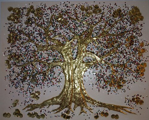 Acryl Bild "Reichtums Baum"   Blattgold, Pailletten, Strass Steine. von Irene Schlik, Malerei kaufen auf Singulart