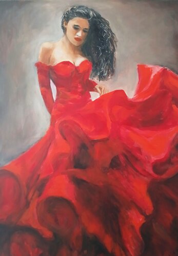 Ölgemälde "Flamenco Tänzerin" di Irene Schlik, Pittura in vendita su Singulart