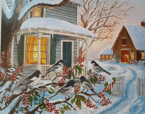 Acryl Bild "Winterzauber vor der Veranda" von Irene Schlik, Malerei kaufen auf Singulart