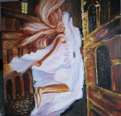 Öl Gemälde "Engel der Stadt" von Irene Schlik, Malerei kaufen auf Singulart