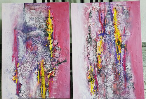 Acryl Bild  Struktur "Lila Streifen"      2 x 50cm x 70cm par Irene Schlik, Peinture en vente sur Singulart